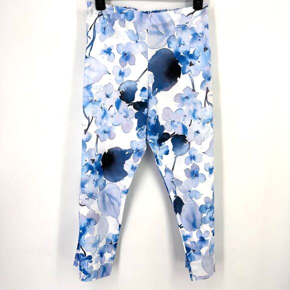 Bryn Walker Fiori Floral Print Slim Straight Leg Capri Pants Size XS Blue White - Picture 2 of 6